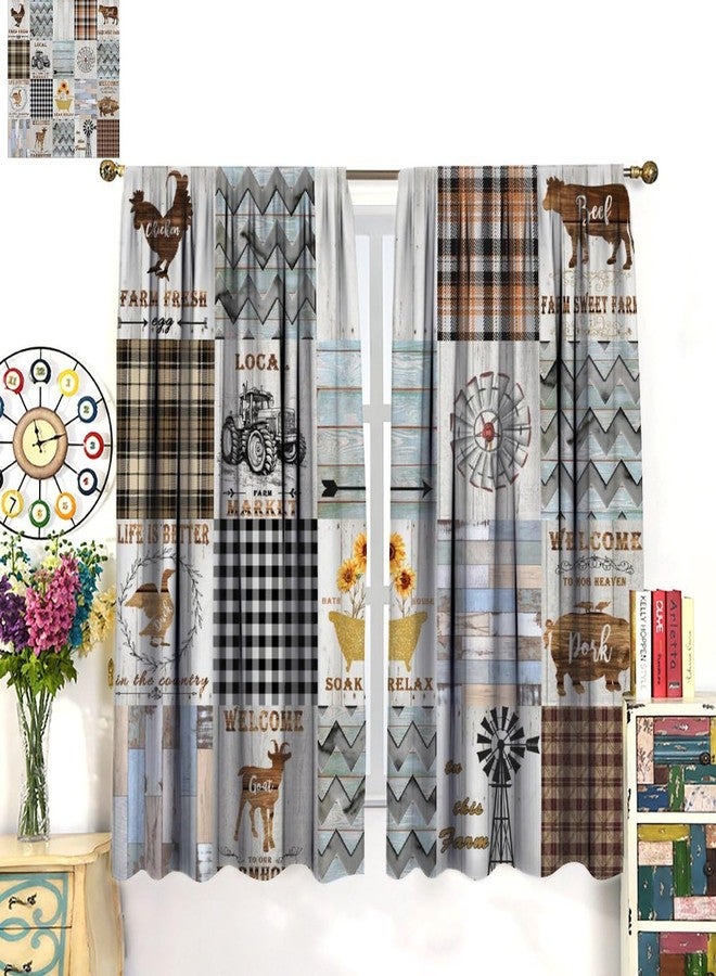 AAVEUP Farm Animal Curtains for Bedroom,Vintage Rustic Old Plank Lattice Tractor Windmill Sunflower Cow Rooster Goat Farmhouse Cottage Window Drapes for Girls Boys Living Room Kitchen 42x45in（No Blackout） - Image 5